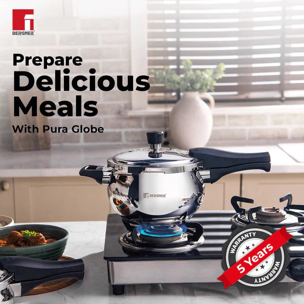 3.5ltr Pura Stainless Steel Belly Shape Outer Lid Pressure Cooker, Tri-Ply Induction Bottom BGIN-1867