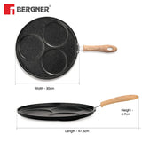 Bellini Plus Aura 5-Layer Non-Stick 3 PIT Uttapam Tawa with Wooden Finish Soft Touch Handle, PFOA Free, Durable - Gas Stove Ready BGIN-2217-BK