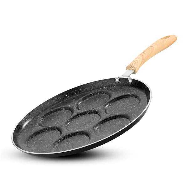 Bellini Plus Aura 5-Layer Non-Stick 7 PIT Uttapam Tawa with Wooden Finish Soft Touch Handle, PFOA Free, Durable - Gas Stove Ready BGIN-2218-BK