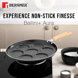 Bellini Plus Aura 5-Layer Non-Stick 7 PIT Uttapam Tawa with Wooden Finish Soft Touch Handle, PFOA Free, Durable - Gas Stove Ready BGIN-2218-BK