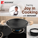 Bellini Plus Aura 5-Layer Non-Stick 20cm Appachetty with Stainless Steel Lid, Wooden Finish Soft Touch Handle, Even Heat Distribution - Gas Stove Compatible  BGIN-2220-BK