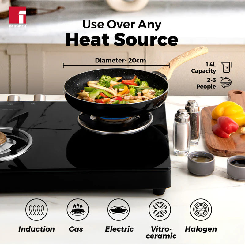 Bellini Plus Aura 5-Layer Non-Stick Omelet Pan / Frypan, 20cm/1.4L, Thickness 3.2mm - Induction Bottom-BGIN-31259-BK