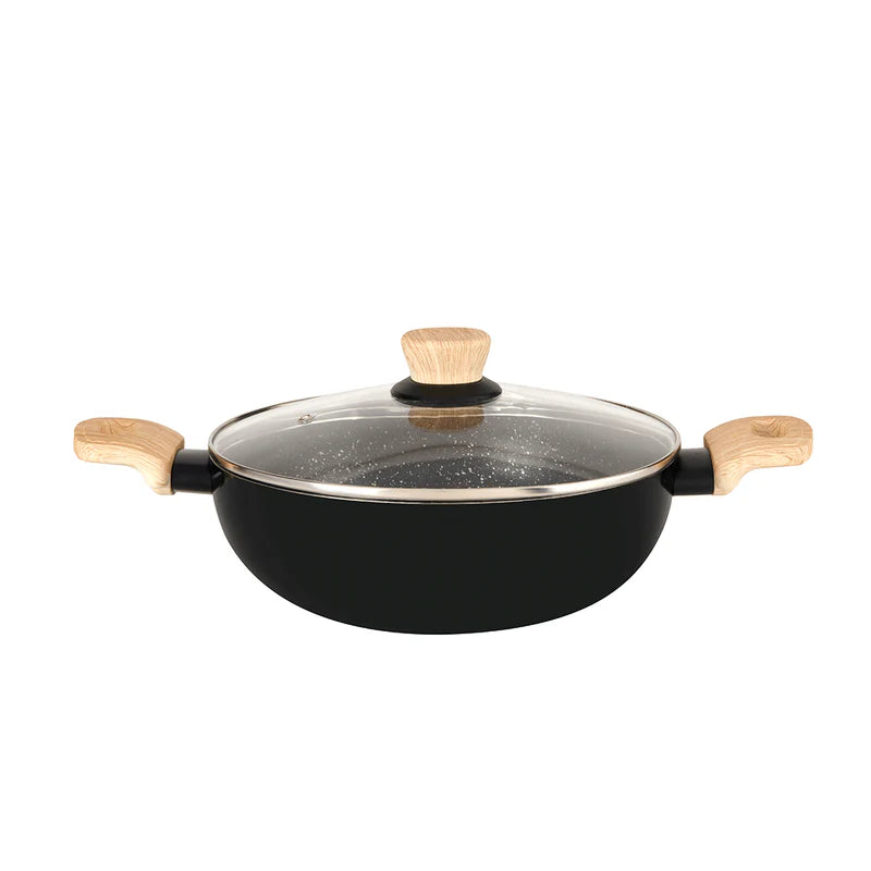 Bellini Plus Aura 5-Layer Non-Stick Kadai with Glass Lid, 20cm/2.3L, Induction Bottom-BGIN-31263-BK