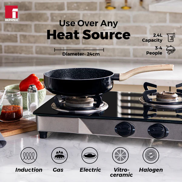 Plus Aura 5-Layer Non-Stick Deep Frypan with Glass Lid - Induction Bottom  24 cm / 2.4 L BGIN-31275-BK