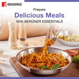 Bergner BE Essentials Tri-Ply Stainless Steel 4 Pcs Cookware Set - Kadai 22cm (2 L), Fry Pan 22cm (1.1 L), Tadka Pan 10cm, 1 Stainless Steel Lid Suitable for Kadai and frypan BGIN-6214