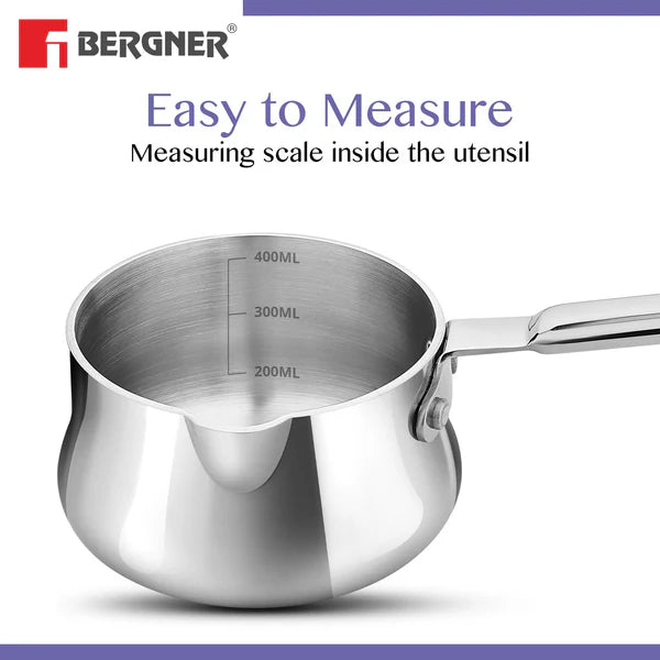 Bergner BE Essentials Tri-Ply Stainless Steel 10cm (500ml) Coffee Warmer / Milk Warmer - Induction Bottom BGIN-6241