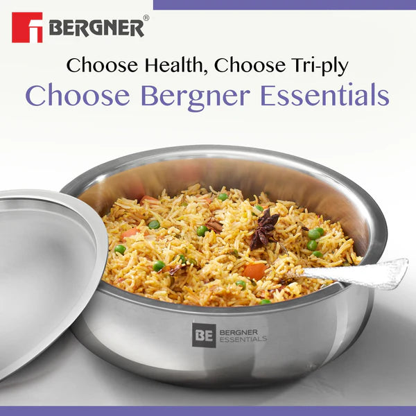 BE Essentials Tri-Ply Stainless Steel Biryani Handi with Lid – Induction Compatible 32cm - 8L BGIN-6248