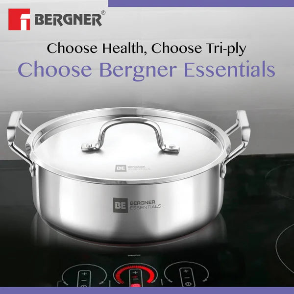 Bergner BE Essentials Tri-Ply Stainless Steel Shallow Biryani Pan with Stainless Steel Lid  BGIN-6260