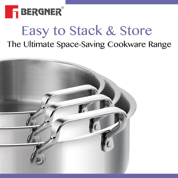 Bergner BE Essentials Tri-Ply Stainless Steel Shallow Biryani Pan with Stainless Steel Lid  BGIN-6260