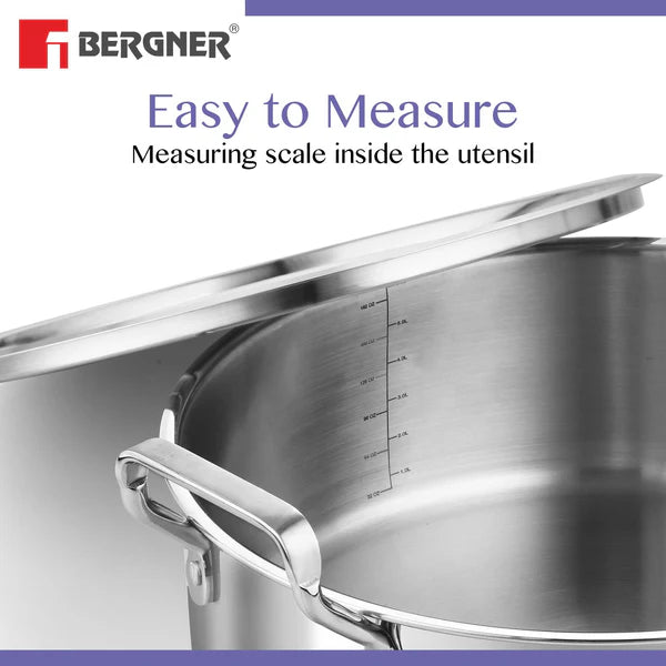 Bergner BE Essentials Tri-Ply Stainless Steel Shallow Biryani Pan with Stainless Steel Lid  BGIN-6260