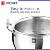Bergner BE Essentials Tri-Ply Stainless Steel 3 Pcs Rice Handi Set with 3 Flat Glass Lids - Induction Bottom