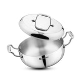 Argent Saiba Tri-Ply Stainless Steel Multi Purpose Casserole with Curved Shape Lid and Welded Cast Handles, Less Oil Cooking - Induction Bottom 22cm (3 L) BGIN-6402