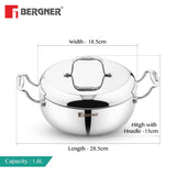 Argent Saiba Tri-Ply Stainless Steel Multi Purpose Casserole with Curved Shape Lid and Welded Cast Handles, Less Oil Cooking - Induction Bottom 1.8L  18cm BGIN-6401