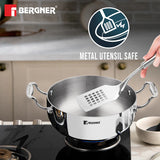 Argent Saiba Tri-Ply Stainless Steel Multi Purpose Casserole with Curved Shape Lid and Welded Cast Handles, Less Oil Cooking - Induction Bottom 22cm (3 L) BGIN-6402