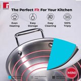 Argent Junior Chef Tri-Ply Stainless Steel Kadai with Stainless Steel Lid - Induction Bottom 16cm BGIN-6908