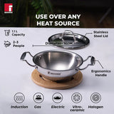Argent Junior Chef Tri-Ply Stainless Steel Kadai with Stainless Steel Lid - Induction Bottom 16cm BGIN-6908