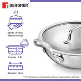 Bergner  Essentials Tri-Ply Stainless Steel Kadai - Full Induction Bottom 18cm (1.4 L) BGIN-7309