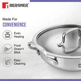Bergner Essentials Tri-Ply Stainless Steel Kadai - Full Induction Bottom 26cm (3.9 L) BGIN-7313