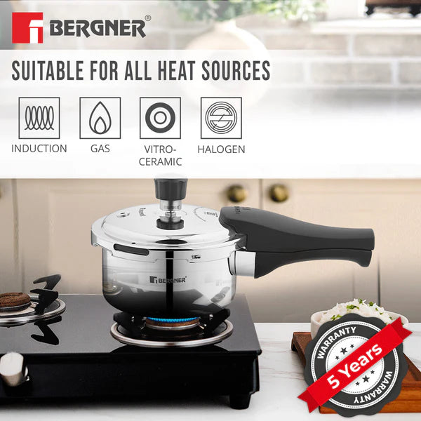 Tri-Max Junior Tri-Ply Stainless Steel 1 Litre Outer Lid Mini Pressure Cooker - Induction Bottom and Gas Stove Ready  BGIN-7860