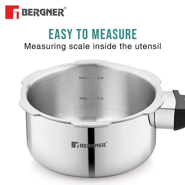 Tri-Max Junior Tri-Ply Stainless Steel 1 Litre Outer Lid Mini Pressure Cooker - Induction Bottom and Gas Stove Ready  BGIN-7860