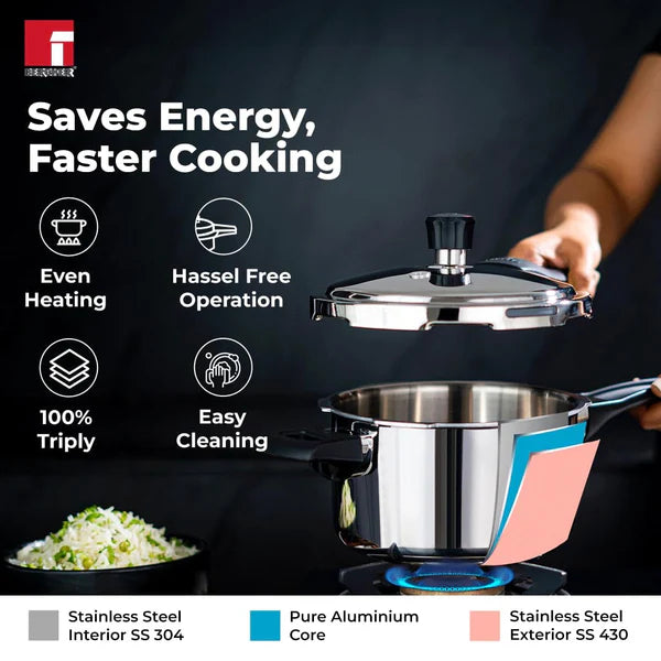 Trimax Stainless Steel Outer Lid Pressure Cooker, Easy Locking - Induction Bottom BGIN-7866