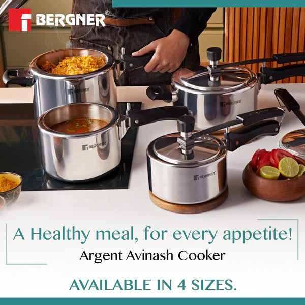Argent Tri-Ply 18/10 Stainless Steel Inner Lid Pressure Cooker with Rivetless Technology, 2.5 mm Body Thickness – Induction Bottom BGIN-7893