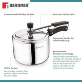 Argent Tri-Ply 18/10 Stainless Steel Inner Lid Pressure Cooker with Rivetless Technology, 2.5 mm Body Thickness – Induction Bottom BGIN-7893