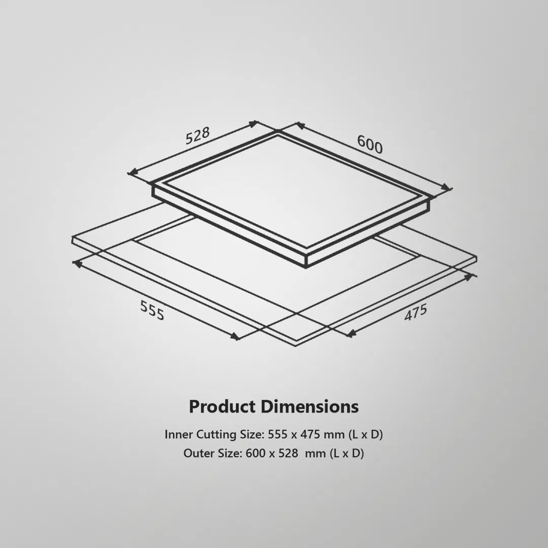 BLH 603X Built-in Hob | 60 cm, 3 Full Brass Burners with FFD, Cast Iron Pan Support, Auto Ignition, SS Edge Strip