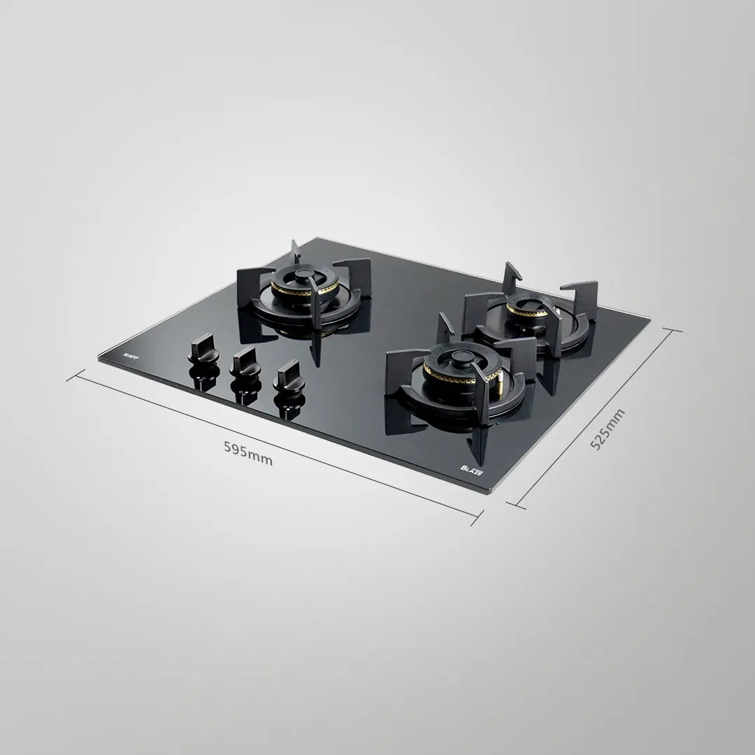 BZ 603 78cm 3 Burner Built-in Hob with Forged Brass Burners & Auto Ignition