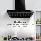 90cm Auto Clean Filterless Chimney with Heat Sensor, 1400 m³/hr Suction, Motion Touch Control – Black (CH 6052 HSR BL AC)