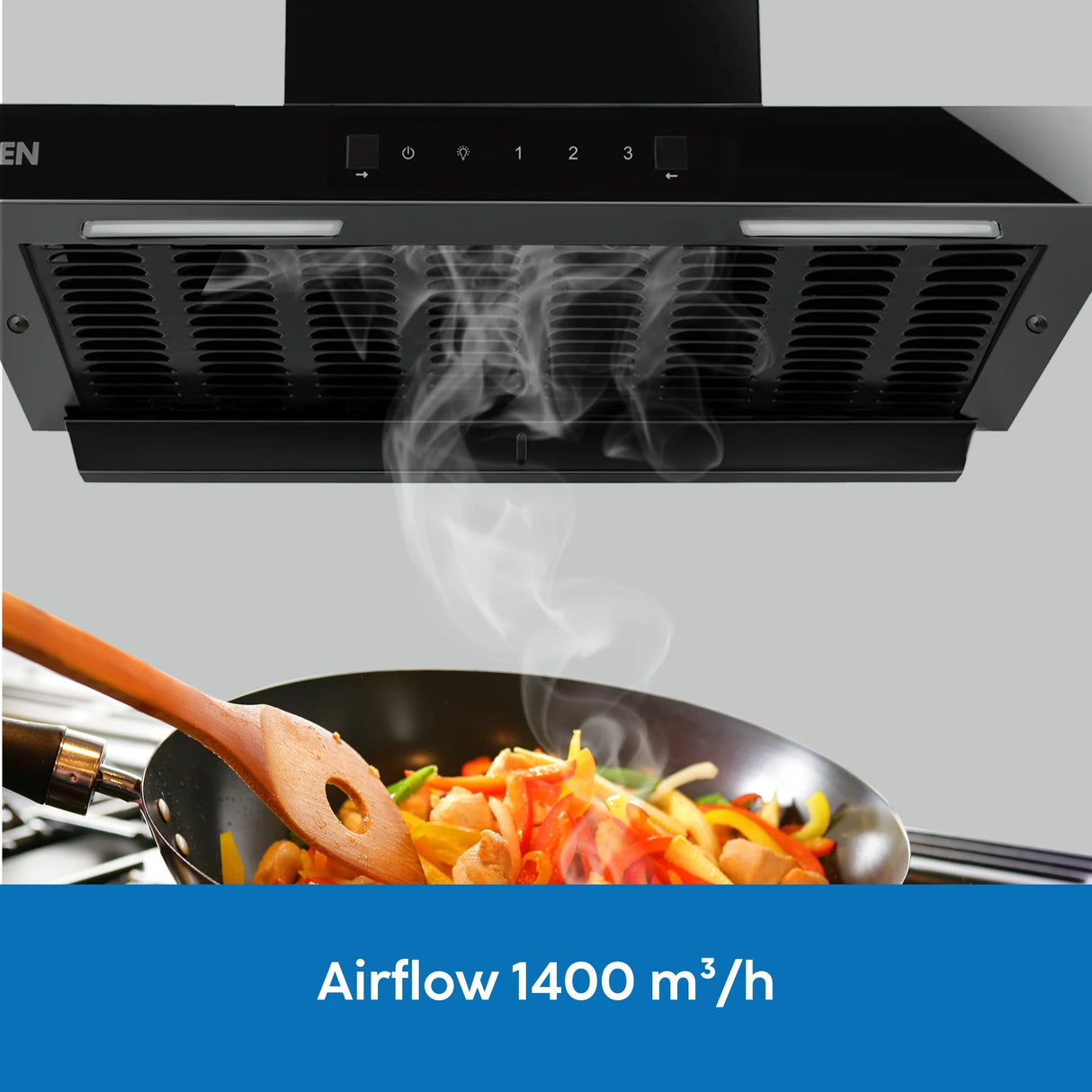 90cm Auto Clean Filterless Chimney with Heat Sensor, 1400 m³/hr Suction, Motion Touch Control – Black (CH 6052 HSR BL AC)