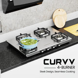 Curvv Matte Stainless Steel Cooktop 4 Burner Manual Ignition