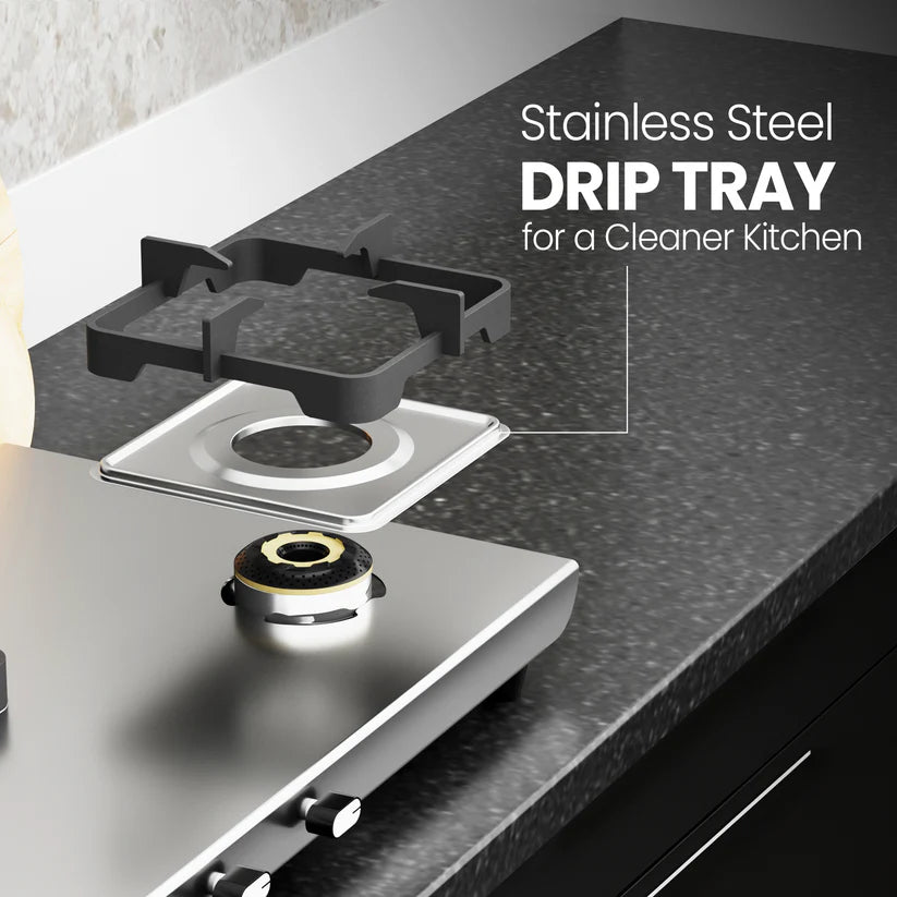 Curvv Matte Stainless Steel Cooktop 4 Burner Manual Ignition