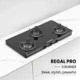 Regal Pro 3 Burner Gas Stove Toughened Glass Cooktop Manual Ignition