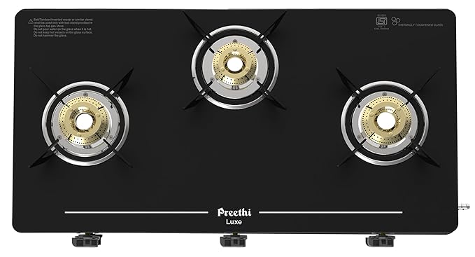 Luxe 3 Burner Glass Top Gas Stove With Driptray Less Infinity Design