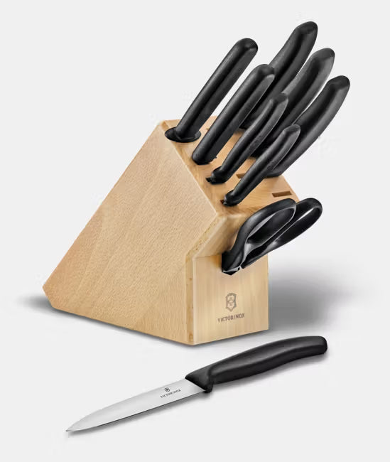 Swiss Made Classic Cutlery Block 9 Pieces Beechwood Knife Set