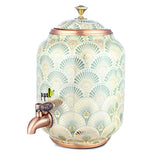 Classical Printed Copper Matka – Mor Pankh Gold | 14 Litre