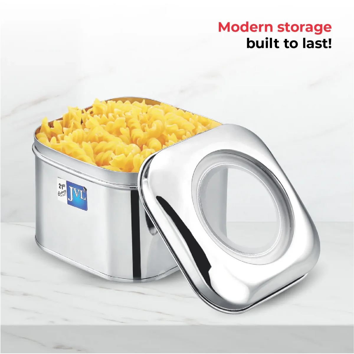 JVL Cubic Tin Storage Container Stainless Steel  1.60 L CT - 0