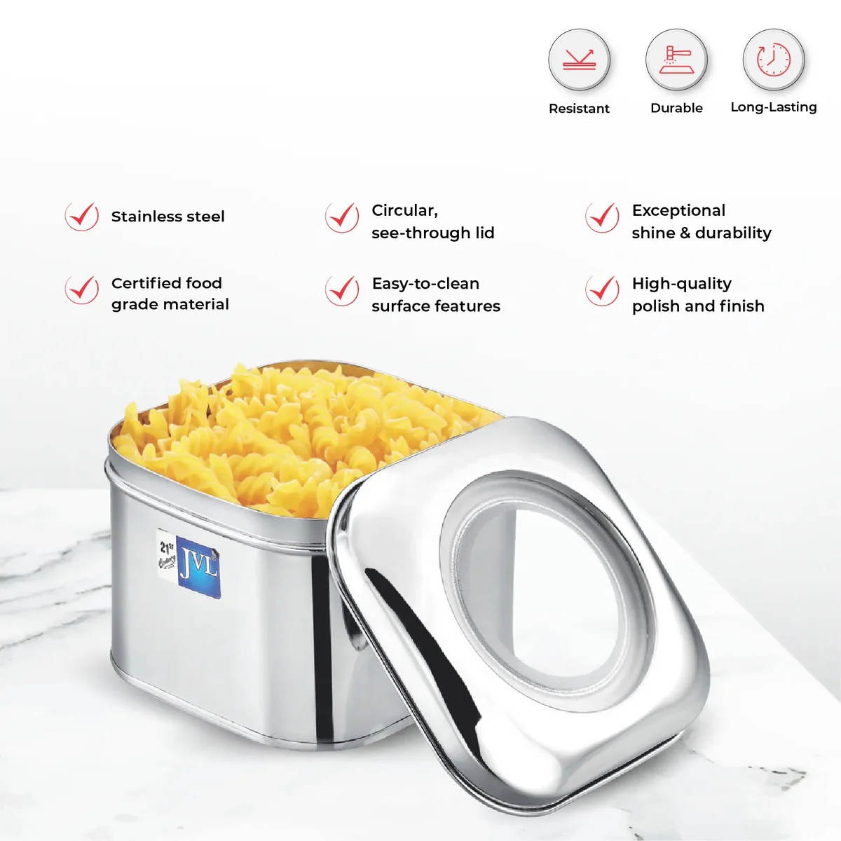 JVL Cubic Tin Storage Container Stainless Steel  1.60 L CT - 0
