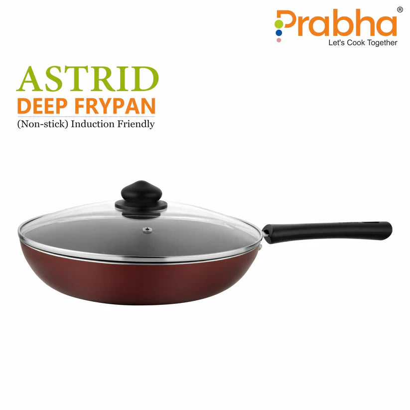 Prabha Astrid Nonstick Deep Frypan With Glass Lid 2L, 26cm