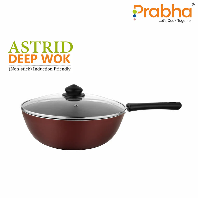 Astrid Nonstick Deep Wok With Glass Lid 4.5L, 28cm