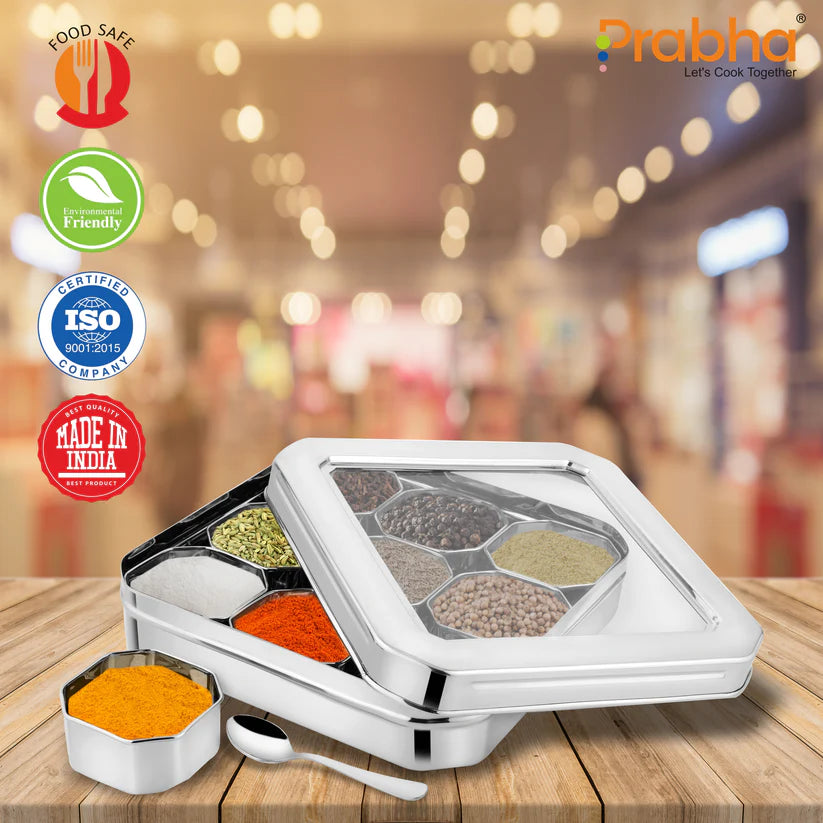 Stainless Steel Diamond Sqaure, Spice & Dry Fruits Container With See Through Glass Lid