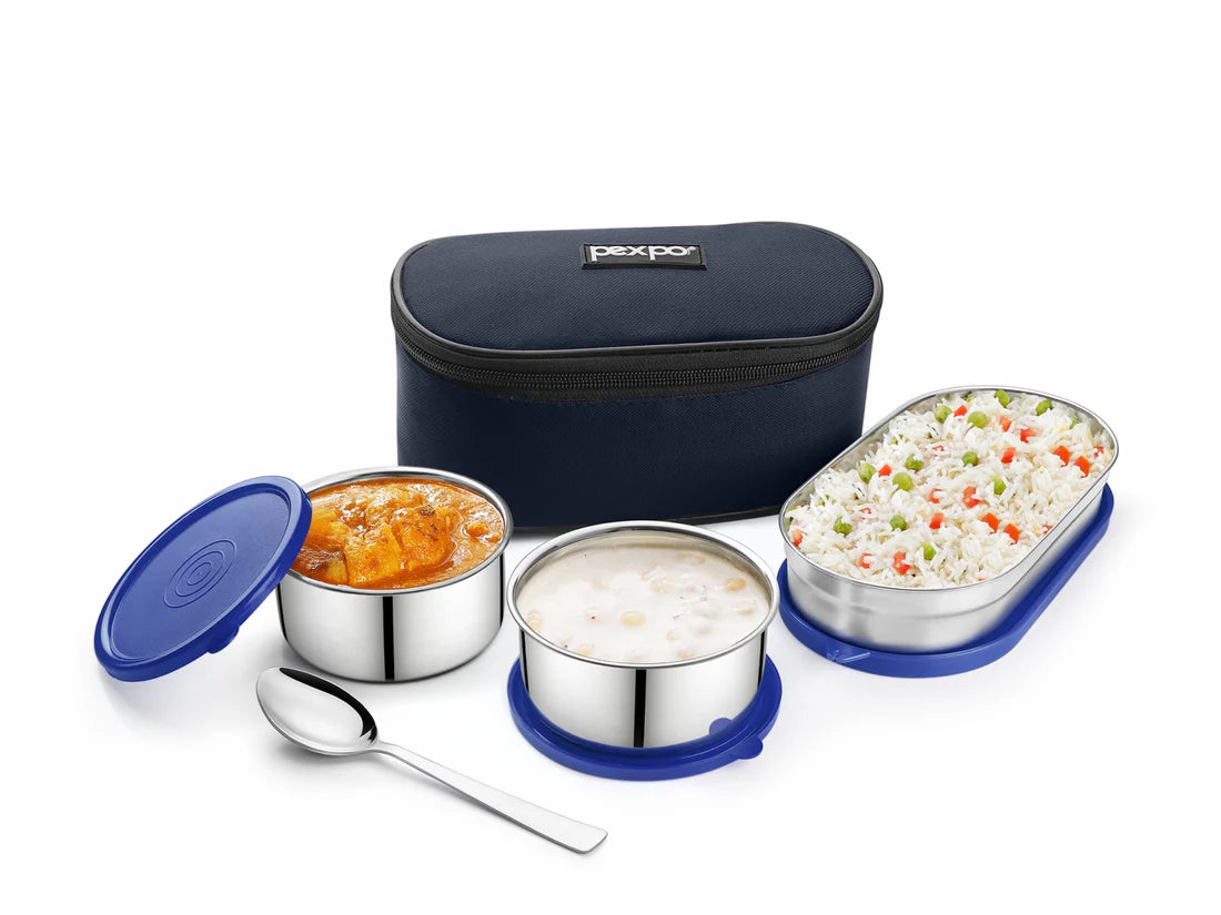 Pexpo Delight Steel Lunch Box  400 ML Blue