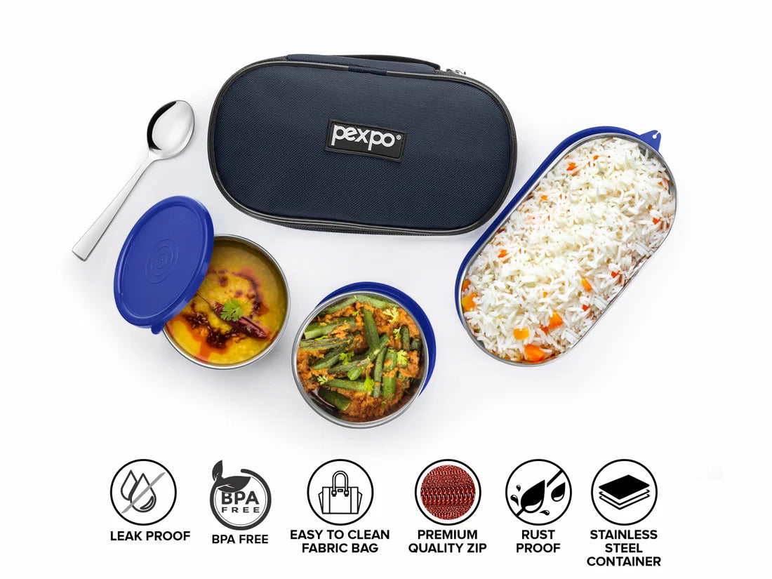 Pexpo Delight Steel Lunch Box  400 ML Blue