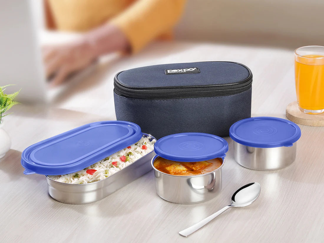 Pexpo Delight Steel Lunch Box  400 ML Blue