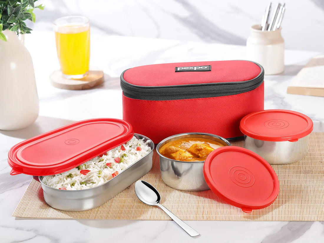 Pexpo Delight Steel Lunch Box  400 ML Red