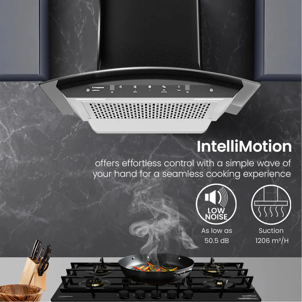 CHD-IMC60FLE-MBL-Curved Wall Mounted Chimney IntelliMotion 60 cm