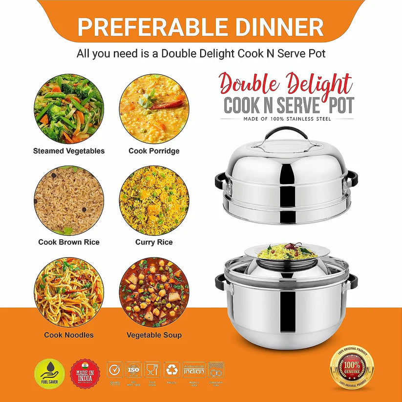 Prabha Double Delight Cook N Serve Pot – Thermal Rice Cooker 1L