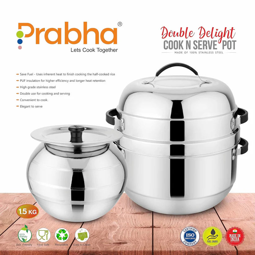Prabha Double Delight Cook N Serve Pot – Thermal Rice Cooker 1L