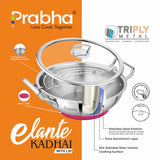 Elante Tri-Ply Kadhai With Glass Lid – 5.5L, 30cm